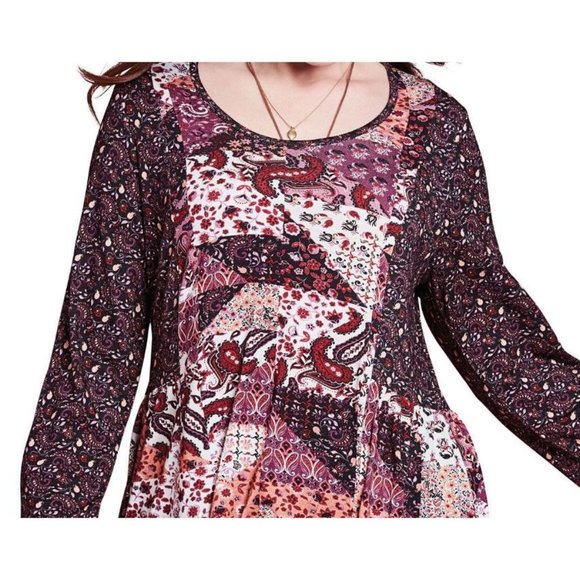 NEW Chelsea Studio Babydoll Tunic Top 30/32 3X Mixed Print Patchwork Mauve Wine - Picture 2 of 13